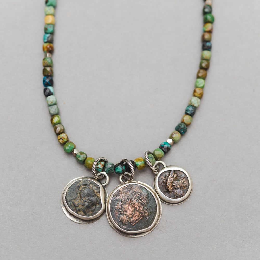 apollo, poseidon, athena ancient coins necklace