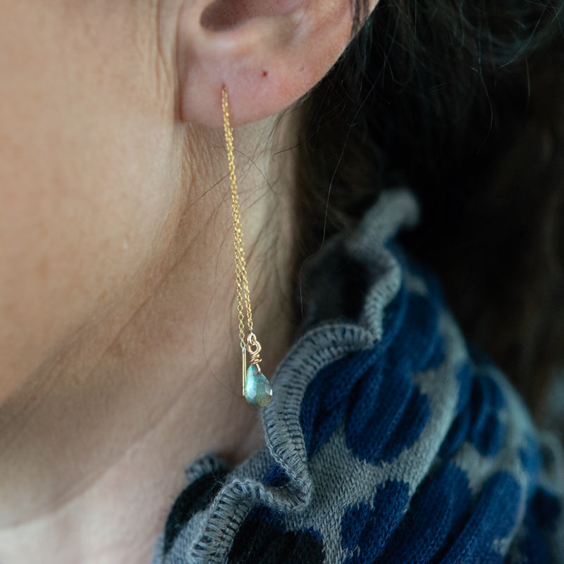 Labradorite & Gold Threader Earrings