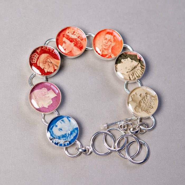 Vintage Postage Stamp Bubble Bracelet (Royal portraits)