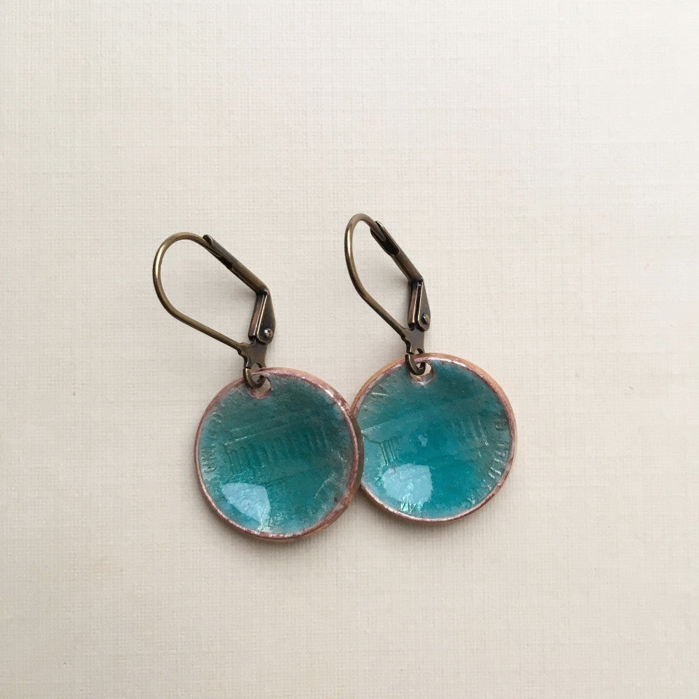 enameled penny earrings