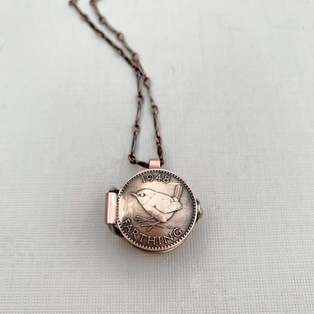 wren farthing coin locket