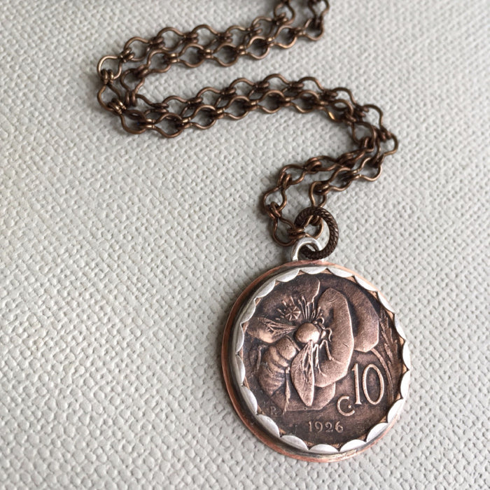 Italian coin honeybee necklace