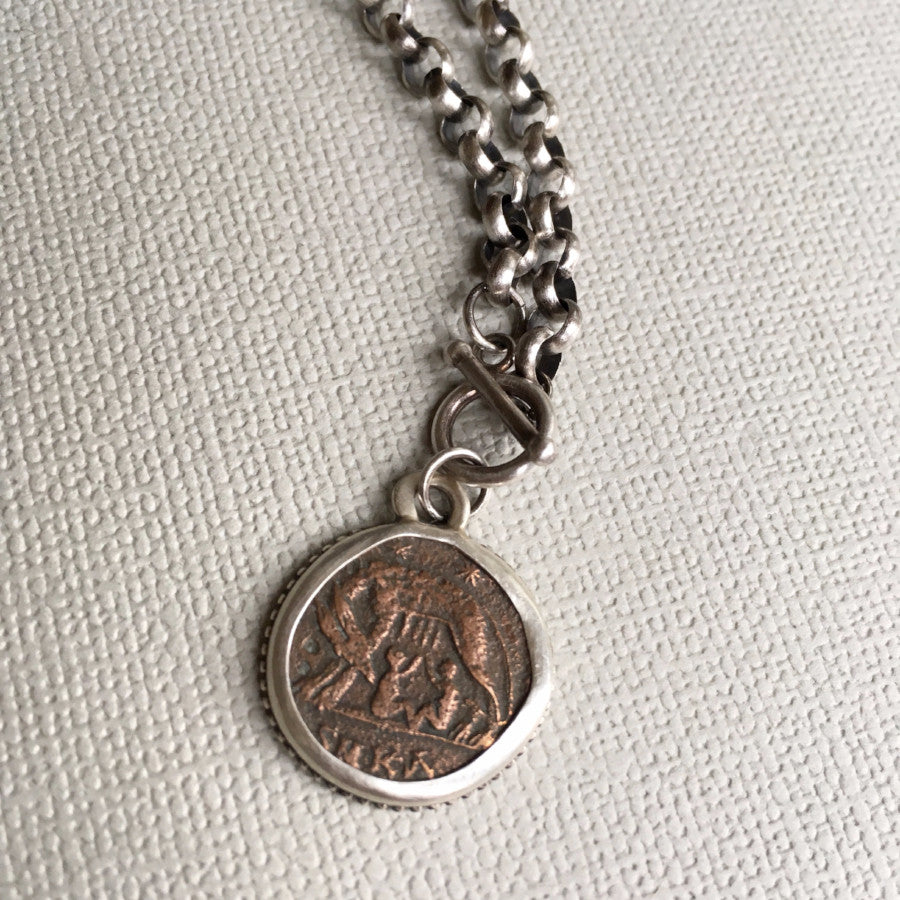 She-Wolf ancient Roman coin necklace